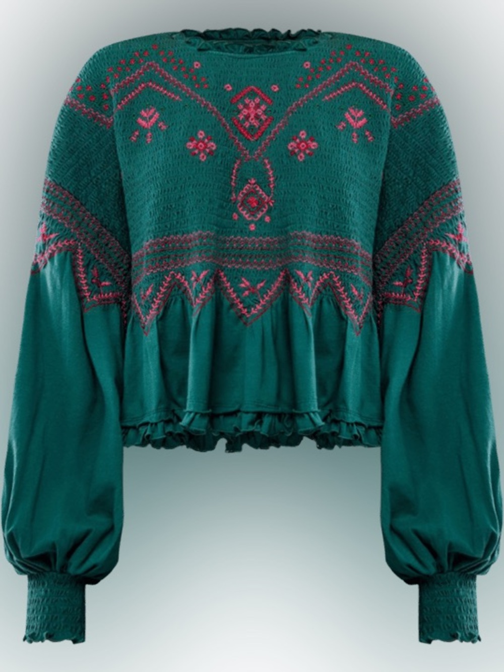0019 Free People Holly Knit Top in Green Combo